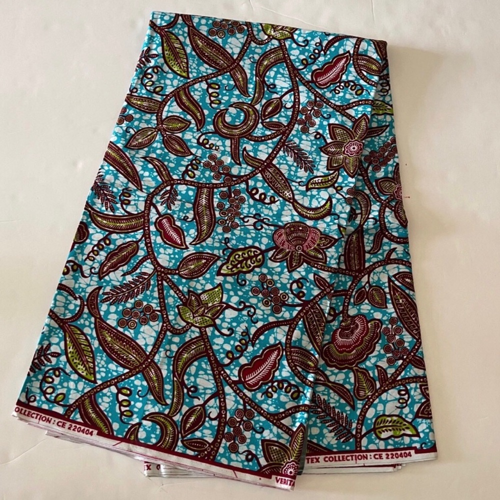 Colorful Blue and Brown Multicolor Floral Patterned Cotton Fabric